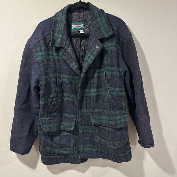 Vintage American Eagle Men’s Plaid Blue Green Barn Jacket Coat Small USA - Picture 1 of 10